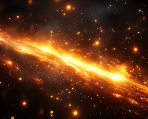 Fiery cosmic nebula with bright stars.