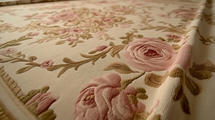 Close-up floral patterned textile, cream, rose design