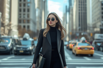 Fototapeta premium Business woman crossing the street during morning commute
