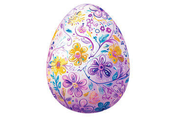 Fototapeta premium Hand-painted Easter egg with a floral pattern in vibrant colors isolated on transparent white background. Festive and decorative holiday concept