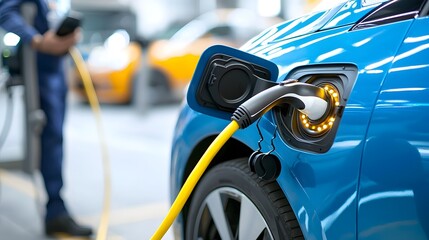 Automotive Engineer Inspecting Advanced Battery Technology for Innovative Electric Vehicles of the Future