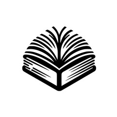 Open Book Icon: Black and White Line Art