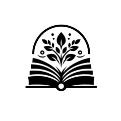 Knowledge Blossoms: An Open Book with Growing Foliage Symbol