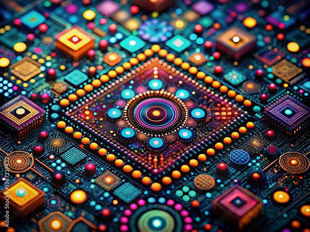 Poster abstract tech dots: minimalist geometric dark background color pattern
