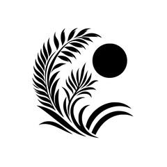 Black & White Botanical Abstraction with Celestial Motif