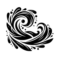 Flowing Black Ink Design on White: Abstract Wave Motif