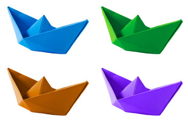 paper boat in four colors isolated on white background