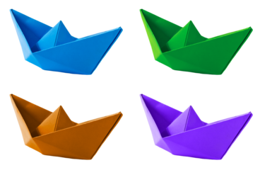 paper boat in four colors isolated on white background