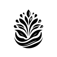 Black and White Floral Emblem: Organic Forms in Minimalist Style