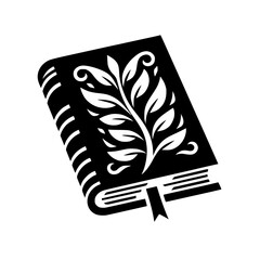 Symbolic Botanical Book: Black and White Emblem of Knowledge and Nature's Growth