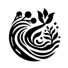 Monochrome Floral Emblem: Abstract Botanical Harmony