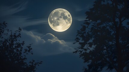 Full moon in the night sky with clouds. 3D illustration. Generated by AI
