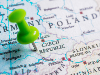 A photograph the Czech Republic location on a detailed world map.
