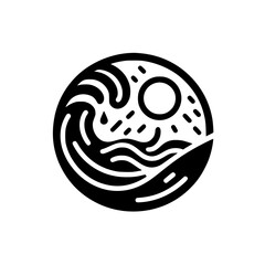 Coastal Serenity: A Minimalist Circular Icon of Waves and Sun