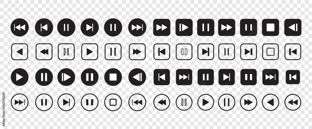 Poster play and pause buttons icon set, ideal for media player. . elements for video streaming app. vector 