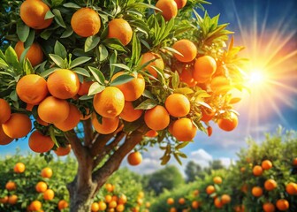 Abundant Orange Harvest: Lush 3D Render of a Fruit-laden Orange Tree