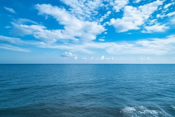 Obraz premium Landscape beautiful summer panorama wide horizon look viewpoint shore open sea beach cloud clean and blue sky background calm nature ocean wave water nobody travel at thailand chonburi sun day time