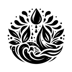 Water Element Mandala: Black and White Nature Design