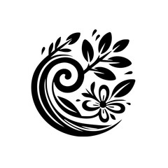 Serene Floral Silhouette: Black and White Nature Emblem