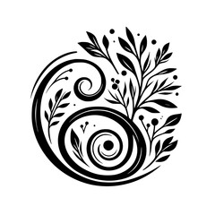 Black & White Floral Swirl: Minimalist Botanical Design