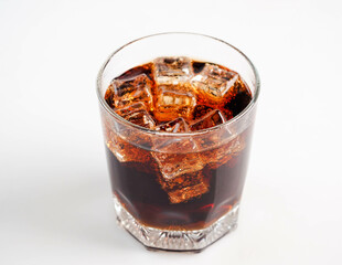 Cola with Ice Cubes on a White Background | Refreshing Cola Drink.