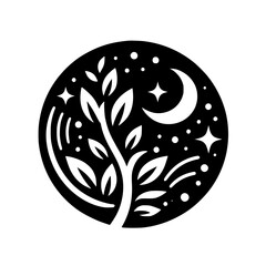 Celestial Grove: A Black and White Nightscape