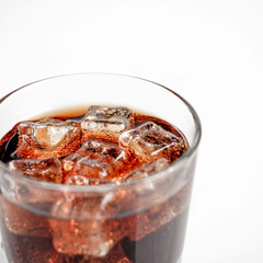 Cola with Ice Cubes on a White Background | Refreshing Cola Drink.