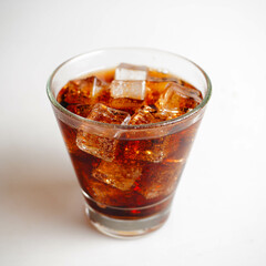Cola with Ice Cubes on a White Background | Refreshing Cola Drink.