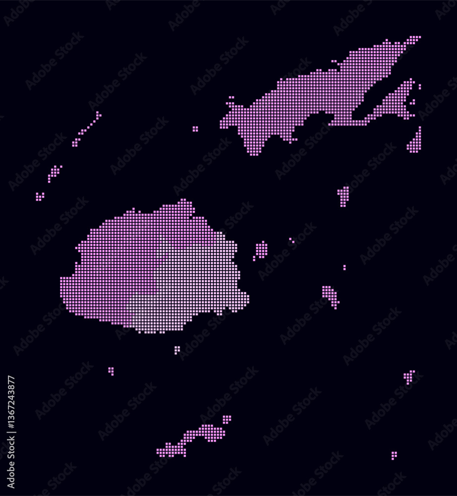 Poster fiji dotted map. digital style map of the country on dark background. fiji shape with square dots. c
