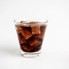 Cola with Ice Cubes on a White Background | Refreshing Cola Drink.