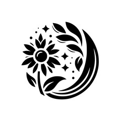 Celestial Sunflower: Black and White Floral Emblem