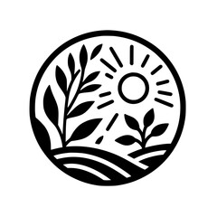 Circle of Life: Minimalist Sun and Plant Icon