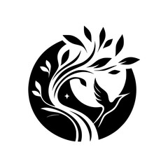 Serene Silhouette: Tree, Bird, and Circle of Harmony