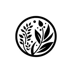 Minimalist Botanical Emblem: Circle of Leaves & Blooms
