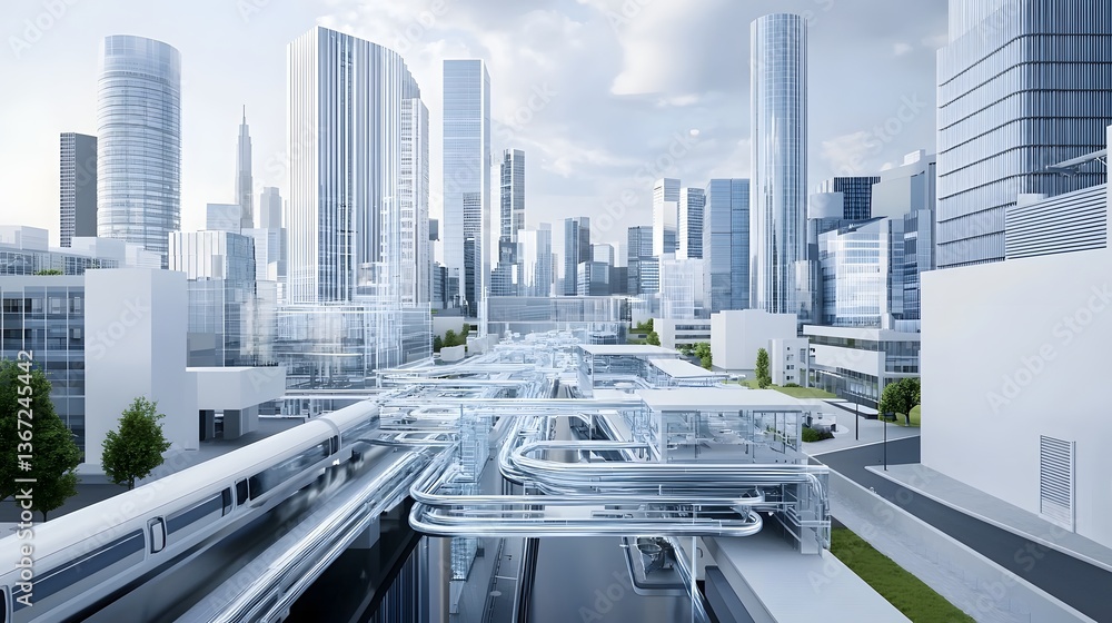 Poster transparent cross section of a city s complex underground water drainage system featuring a network 