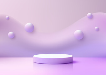 minimalist purple white podium modern texture liquid wavy background abstract floating spheres product display mockup