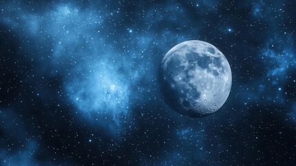 Vibrant Night Sky with Shimmering Stars and Full Moon Illuminating the Cosmos