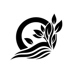 Monochrome Flourish: Organic Circle and Leafy Design