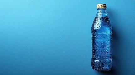 Refreshing Sparkling Water Bottle on Blue Background