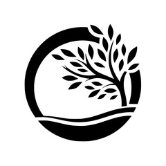 Black & White Tree Within a Circle:  Nature's Emblem