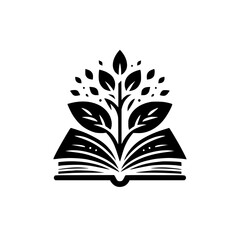 Knowledge Blossoms: A Book's Growing Wisdom, Black & White Symbol