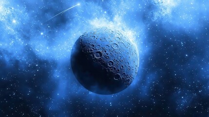 Mysterious Planet Surrounded by Cosmic Clouds and Stars in a Vast Blue Space Environment