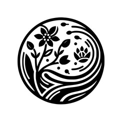Floral Serenity: Black & White Botanical Circle