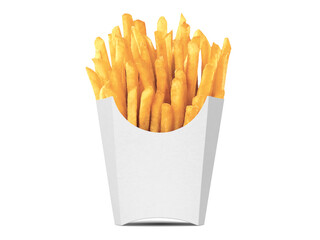 White paper French fry box mock up. French fries holder cardboard container mockup. Fast street food paperboard bucket packaging. 3D illustration