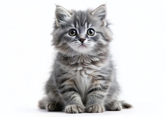 Adorable Gray Kitten, Joyful Expression, Isolated, Pet Photo, Stock Image