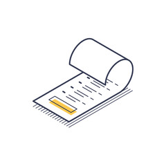 Isometric line icon features a stylized representation of a receipt check, showcasing a side view of the receipt with lines and a highlighted area.