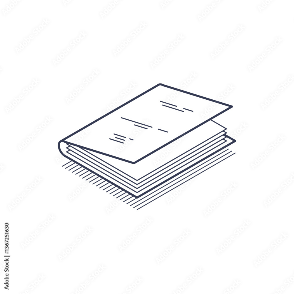 Poster isometric line icon of a notepad, featuring a sleek design with outlines and subtle details. ideal f