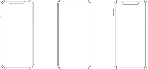 Outline line drawing modern smartphone. Elegant thin stroke line style design. Elegant thin line stroke style design smartphone