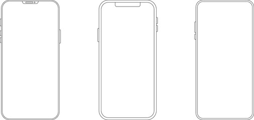 Outline line drawing modern smartphone. Elegant thin stroke line style design. Elegant thin line stroke style design smartphone