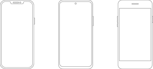 Outline line drawing modern smartphone. Elegant thin stroke line style design. Elegant thin line stroke style design smartphone
